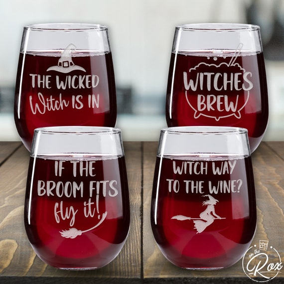 Halloween Wine Glasseswitches Brew Wine Glasshalloween Wine Etsy