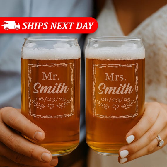 Wedding Beer Glasses-Couples Gift-Custom Engraved-Personalized Beer Glass  For Couples-Custom Wedding Gifts-Bride And Groom Gifts