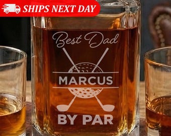 Personalized Dad Gift-Best Dad By Par-Dad Birthday Gift-Dad Decanter-Christmas Gift For Him-Golf Themed Gifts-Whiskey Decanter Set