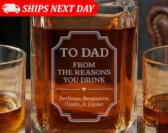 Custom Father's Day Gift-Personalized Dad Gift Set-To Dad From Sons And Daughters-To Dad From Daughter-Decanter Set-Personalized Dad Gifts