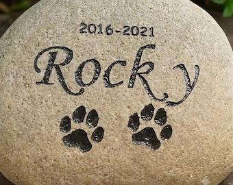 Custom Pet Memorial Stone – Personalized River Rock - Dog or Cat Grave Marker | 4 Designs & 4 Sizes | Engraved Outdoor Pet Tribute S/M/LG/XL