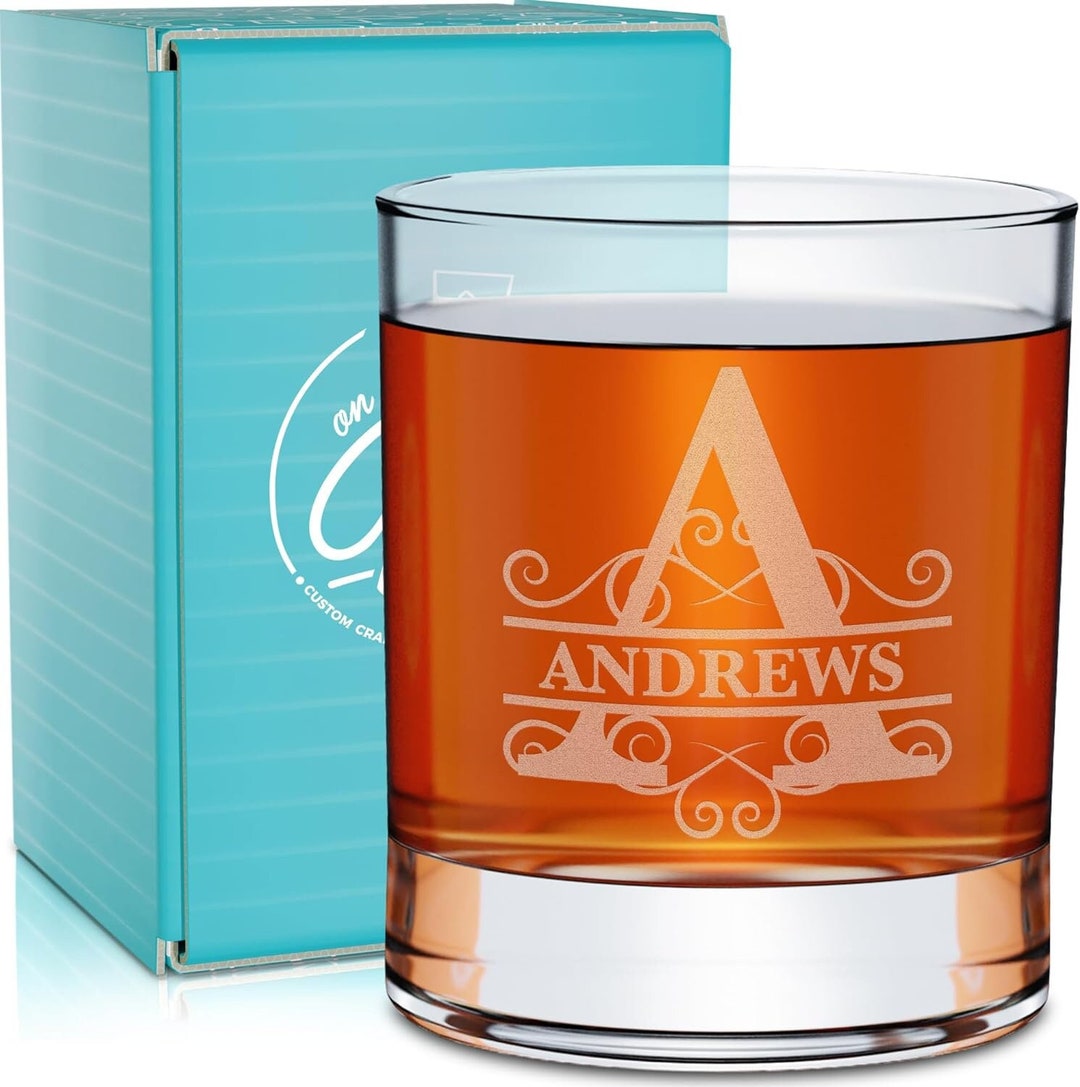Personalized Whiskey Glass Gift for Men 11 Oz Engraved Name and Monogram Scotch Glass Customized