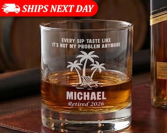 Personalized Retirement Whiskey Glass-Custom Engraved Retirement Gift For Men-Boss Coworker Farewell Gift-Retirement Party Favors