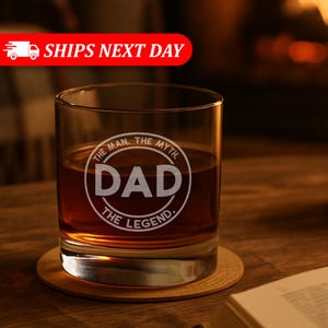 Dad The Man The Myth The Legend-Whiskey Glass-Dad Father&#39;s Day Gift-Father&#39;s Day Gifts For Him-Dad Birthday Gift Funny-Gift Ideas For Dad