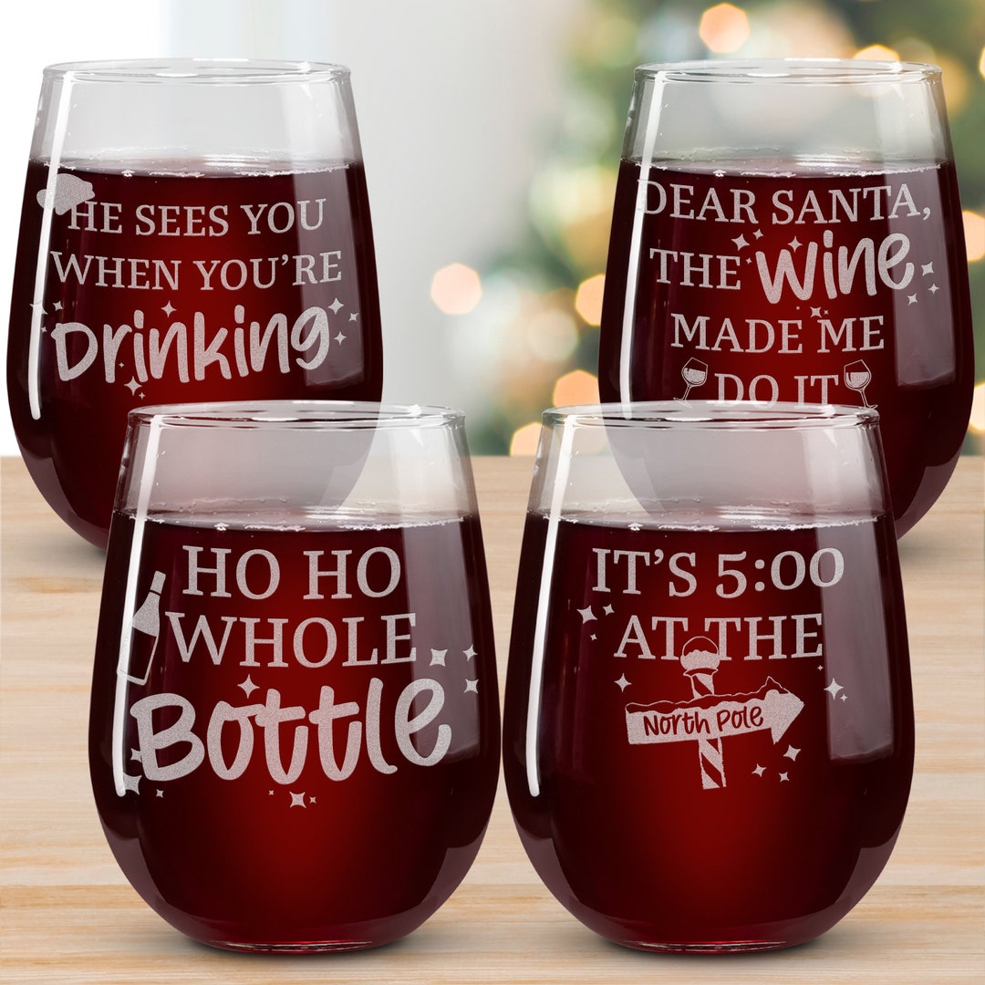 Funny Christmas Wine Glassessanta Wine Glasseshe Sees You When You're