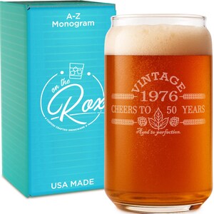 Engraved 16 oz. Birthday Beer Can Glass-50th Birthday Gift For Men and Women-Vintage-1976-Cheers To 50 Years-Aged to Perfection-Back in 1976
