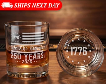 250º Aniversario - Vaso de whisky con la bandera estadounidense - 250º Aniversario de Estados Unidos - Nosotros el pueblo - Regalo patriótico - Vaso de whisky de 1776 - 2026 - Día de la Independencia