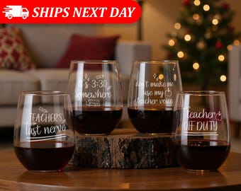 Funny Teacher Stemless Wine Glasses Set – Teacher Appreciation, End of Year, Christmas, Back to School Gifts for Teachers
