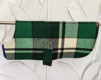 Large upcycled wool blanket  Dog Coat, Large green/cream plaid Dog Coat, hand made Dog Coat, Dog Jacket, plaid, BowzaWowzaWear