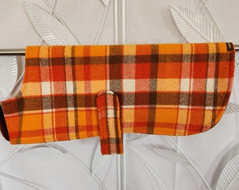 Large upcycled wool blanket  Dog Coat, Large orange plaid Dog Coat, hand made Dog Coat, Dog Jacket, plaid, BowzaWowzaWear