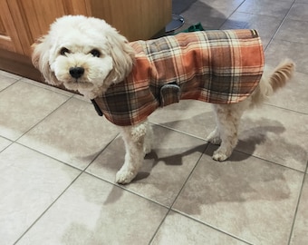 Medium  Dog Coat, medium brown plaid Dog Coat, hand made Dog Coat, Dog Jacket, plaid, tartan,  BowzaWowzaWear