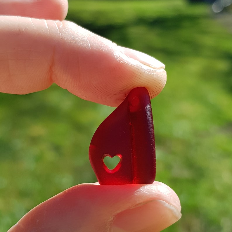 Rare Ideal pendantcharmcrafts Genuine red sea glassbeach glass Top drilled with hand carved heart design