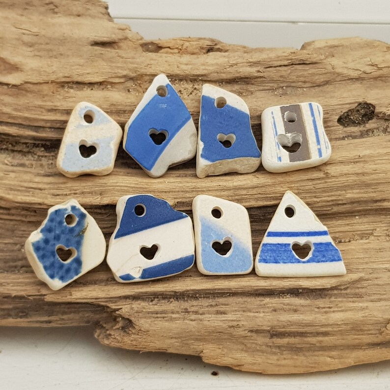 arts Genuine sea potterybeach pottery pieces charms necklace crafts Top drilled with hand carved love heart Ideal pendants