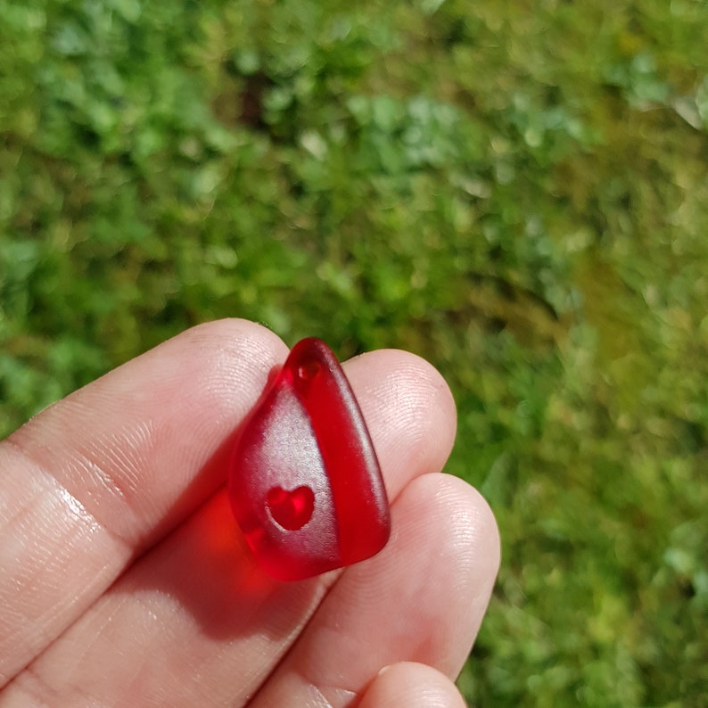 Rare Ideal pendantcharmcrafts Genuine red sea glassbeach glass Top drilled with hand carved heart design