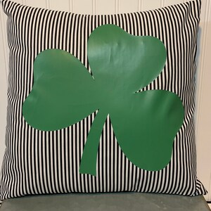 Large Shamrock Clover on Striped cotton pillow , 16&quot; x 16&quot; Pillow/St Patrick&#39;s Day