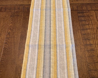 Yellow Gray Tones Striped  Linen Table Runner, Various Lengths/Canary