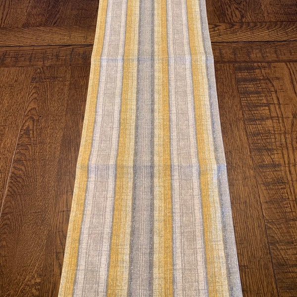 Yellow Gray Tones Striped  Linen Table Runner, Various Lengths/Canary