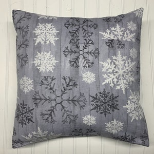 Snowflakes on Gray Flannel/16&quot; x 16&quot;/ 18&quot; x 18&quot;/ Pillow Cover/Accent Pillow/Christmas Pillow/Winter Pillow Cover