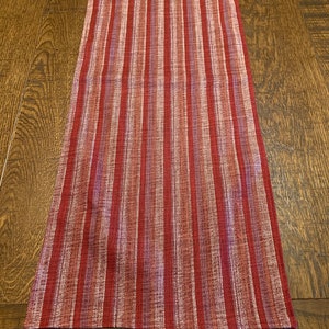 Burgundy Red Striped Canvas Linen Table Runner, Various Lengths