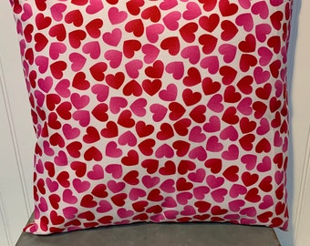 Red and Pink Hearts Cotton Pillow Cover/ 18" x 18"/16" x 16"/20" x 20"/Valentines Day