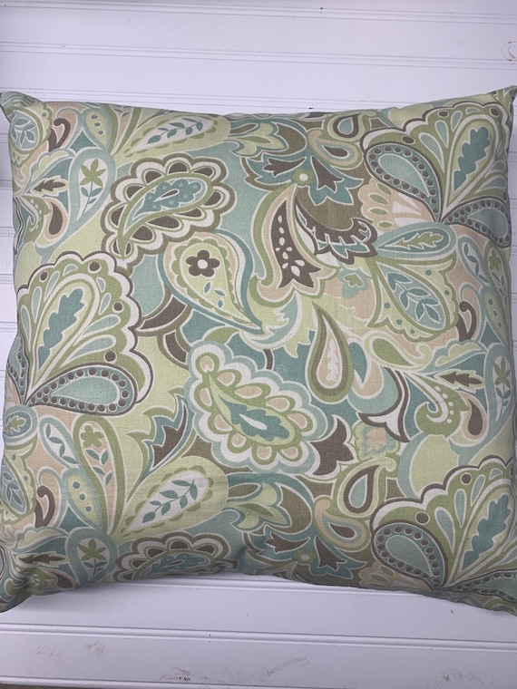 Large Seafoam Mint Green Print Linen 16