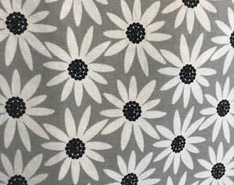 White Daisy on Gray Twill Cotton Pillow Cover/ 10" x 10"