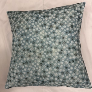 Gray White Glittery Snowflakes on Light Blue  Cotton/16&quot; x 16&quot;/ 18&quot; x 18&quot;/ Pillow Cover/Accent Pillow/Christmas Pillow/Winter Pillow Cover