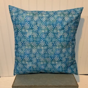 Snowflakes on Blue  Cotton/16&quot; x 16&quot;/ 18&quot; x 18&quot;/ Cotton Pillow Cover/Accent Pillow/Christmas Pillow/Winter Pillow Cover