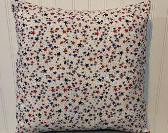 Mini Stars on White Cotton Pillow Cover/ 18" x 18"/16" x 16"/Patriotic