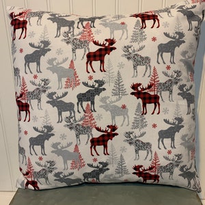 Winter Moose Buffalo Plaid /16&quot; x 16&quot;/ 18&quot; x 18&quot;/COTTON Pillow Cover/