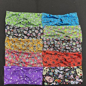 10 Different Sugar Skulls Women&#39;s Stretchy Twisted Headband, Head Wrap, knit fabric, One Size