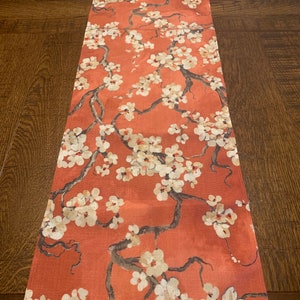 NEW Coral Tones with Cherry Blossoms Cotton Duck Linen Table Runner, Various Lengths