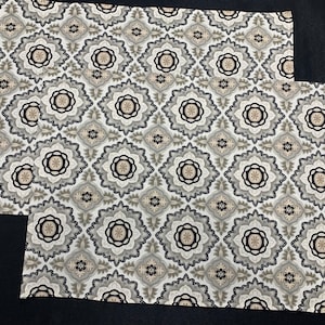 NEW Black Tan Gray Medallion Print Cotton Linen Canvas Placemats, Set of 2