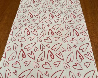 NEW Red Hearts on White Cotton Duck Linen Table Runner, Various Lengths, Valentines