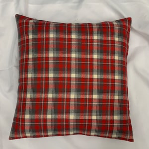 NEW Red Gray Plaid Soft Flannel Pillow Cover/18&quot; x 18&quot;/16&quot; x 16&quot;/Christmas