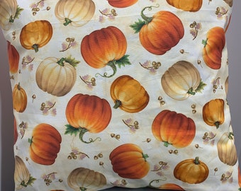 Large Pumpkins on Cream  16" x 16"/18" x 18"/ Cotton Pillow Cover/Accent Pillow/Halloween/Fall