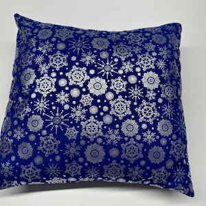 Metallic Snowflakes on Blue Cotton/16&quot; x 16&quot;/ 18&quot; x 18&quot;/Pillow Cover/Accent Pillow/Christmas Pillow/Winter Pillow Cover