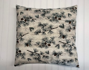 Pine Boughs and Pinecones Linen/16" x 16"/ 18" x 18"/ Linen Pillow Cover/Accent Pillow/Christmas Pillow