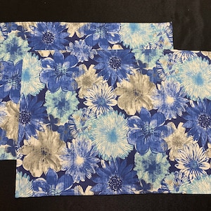 NEW Blue Tone Floral Print Cotton Linen Canvas Placemats, Set of 2