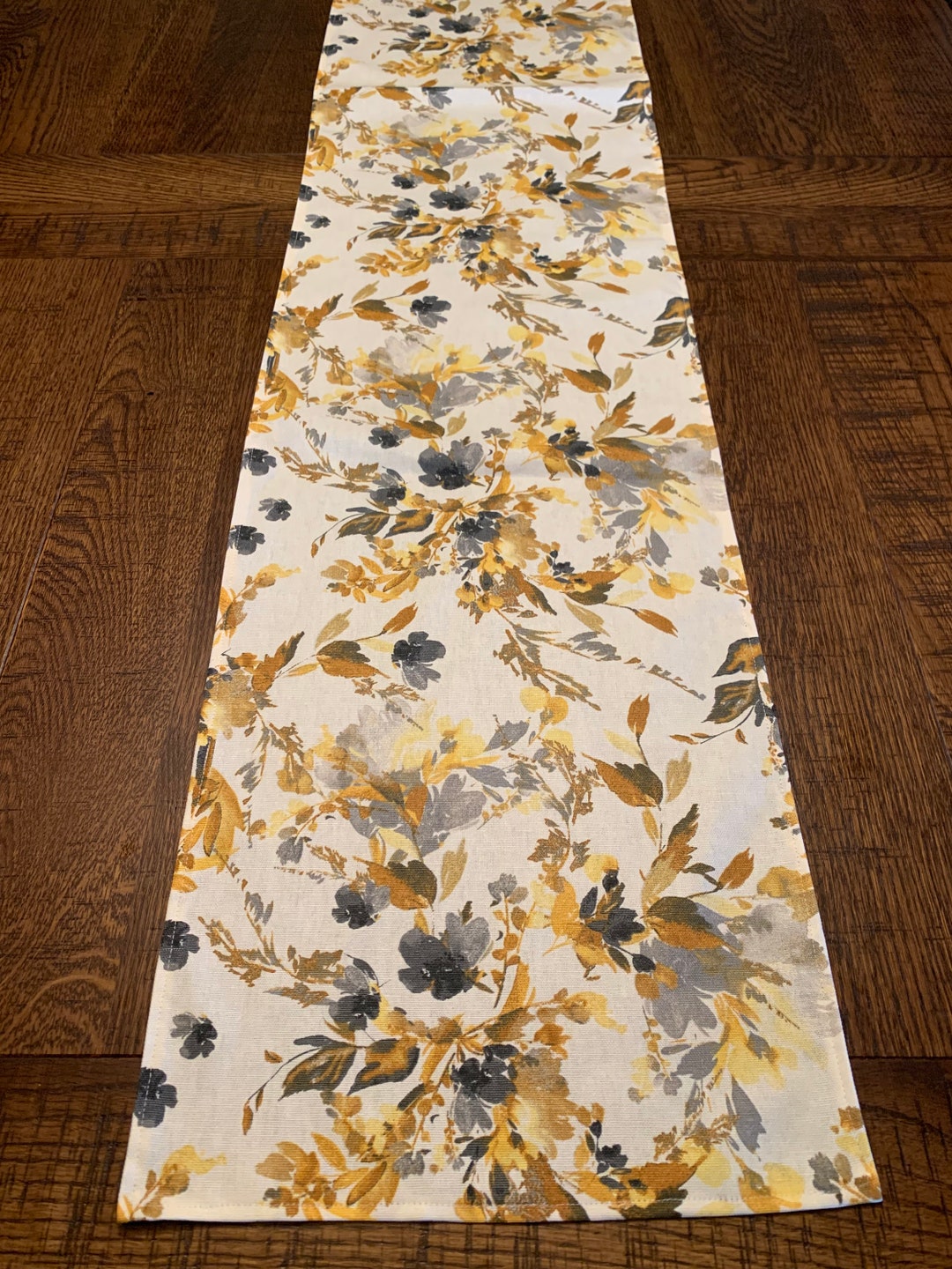 NEW Color Me Fall Floral Yellows Golds Grays Canvas Linen Table Runner ...