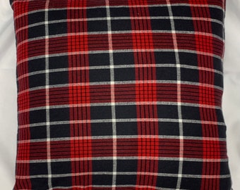 May include: A red and black plaid pillow with a white background. The pillow is made of a soft, comfortable fabric and is perfect for adding a touch of style to any room.