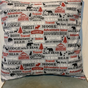 Outdoor Forest Lodge Wilderness Bear /16" x 16"/ 18" x 18"/Flannel Pillow Cover/