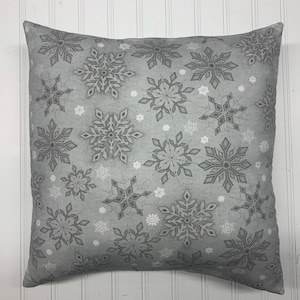 Snowflakes on Gray Flannel/16&quot; x 16&quot;/ 18&quot; x 18&quot;/ Pillow Cover/Accent Pillow/Christmas Pillow/Winter Pillow Cover