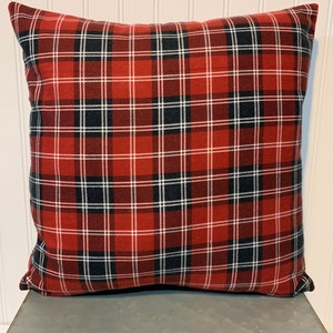 Deep Red Black Plaid Flannel Pillow Cover/ 18&quot; x 18&quot;/16&quot; x 16&quot;/