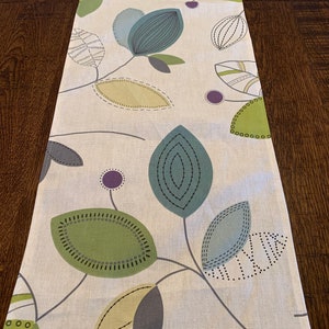 NEW Magnolia Green Blue with Purple Accent Cotton Duck Linen Table Runner, Various Lengths