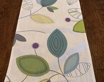 NEW Magnolia Green Blue with Purple Accent Cotton Duck Linen Table Runner, Various Lengths