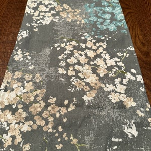 NEW Dewdrop Gray with Tan and Light Teal Canvas Linen Table Runner, Various Lengths, Fall,