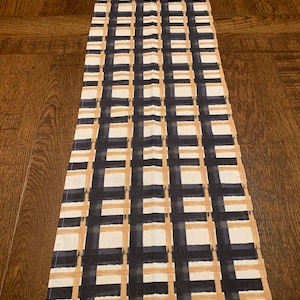 Black White Tan Check Linen Table Runner, Various Lengths/Fall/Autumn