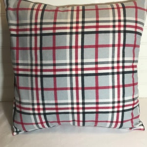 Gray, Red Stripe, Plaid Flannel Pillow Cover/ 18&quot; x 18&quot;/16&quot; x 16&quot;/