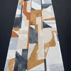 Abstract Desert Elegance Gray Rust Tan Linen Cotton Canvas Table Runner, Various Lengths/Fall/Autumn